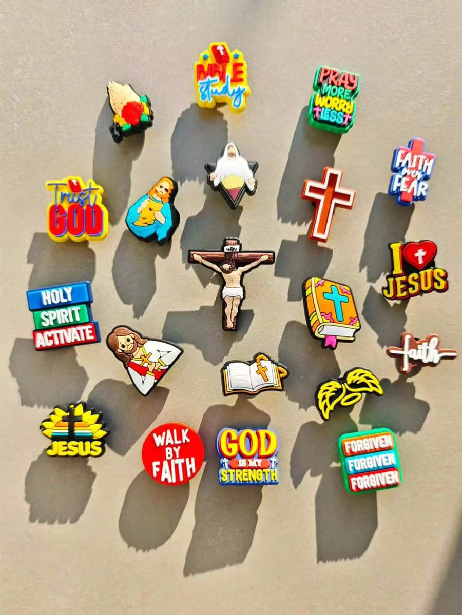 20pcs Christian Series DIY Fashion Hollow Out Decorative Accessories, Detachable Cartoon Shoe Charms Suitable For Clogs, Sandals, High Quality Shoe Decorations, Suitable As Birthday Gifts And Party Favors