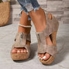 Women's New Retro Wedge Heel Sandals With Zipper, Platform Heightening Casual Shoes, Comfortable Vacation Style, Fashionable Boho Sandals