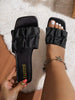 Women's Casual Wide Fit Flat Sandals With Pleated Accents, Square Toe Slip-On Beach Vacation Flat Sandals