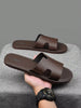 Men's Solid Color Casual Slippers, Microfiber Upper, Casual Non-Slip Open Toe Beach Sandals, Suitable For Indoor And Outdoor Walking, Spring And Summer